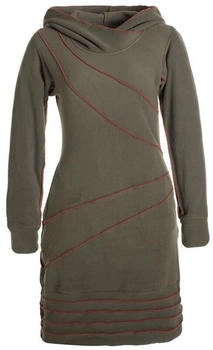 Vishes Langärmliges Patchwork Hoodie Eco Fleecekleid Pullover-Kleid Daumenlocher olive