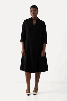 Ulla Popken Jerseykleid Midikleid Stehkragen V-Ausschnitt 4-Arm Taschen schwarz