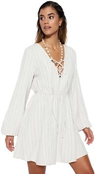 Trendyol Mini-strandkleid ecrufarbenes Leinengemisch
