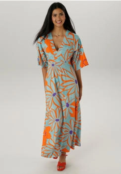 Aniston Damen Kleid pastellgr&uuml;n helllila orange