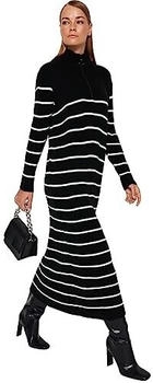 Trendyol Strickkleid Streifen und Reißverschluss schwarz