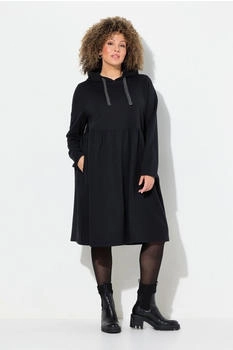 Ulla Popken Midikleid Jerseykleid Kapuze Glitzerband A-Linie Langarm