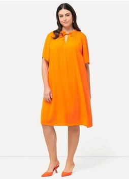Ulla Popken Minikleid Rüschen A-Linie Tunika-Ausschnitt Halbarm orange