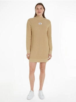Calvin Klein Strickkleid 'WASHED MONOLOGO SWEATER DRESS' beige warm sand