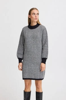 ICHI Strickkleid IHKAMARA DR3 Fischgrätmuster schwarz
