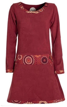 Vishes Winterkleid Damen Langarm Kleider Sweatkleid Fleece dunkelrot