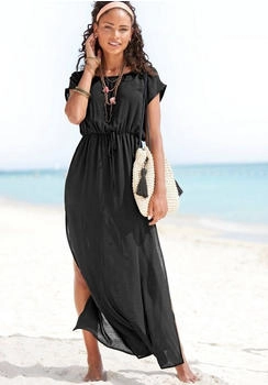 Lascana Strandkleid leicht transparent Maxikleid Schlitz schwarz