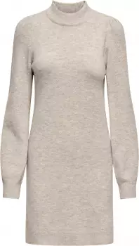 Jacqueline de Yong Strickkleid Loose fit hoch geschlossen voluminöse Ärmel kurz grau