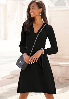 Lascana Strickkleid Bindeg&uuml;rtel und V-Ausschnitt schwarz