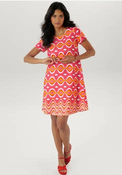Aniston Damen Kleid orange pink rot weiß