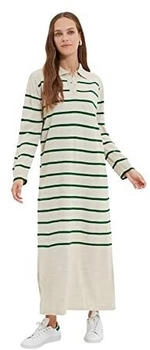Trendyol Beigefarbenes gestreiftes Strickkleid Polokragen