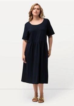 Ulla Popken Midikleid A-Linie Rundhals Halbarm marine