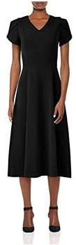 Calvin Klein Tulip Sleeve A-Line Midi Kleid schwarz