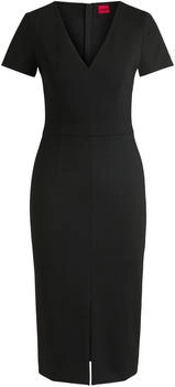 HUGO Slim-Fit Midikleid aus Stretch-Gewebe mit V-Ausschnitt - Style Kalamara-3 50533641 Schwarz
