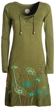 Vishes Langarm-Shirtkleid Tunika-Kleid Baumwollkleid Blumen-Print olive