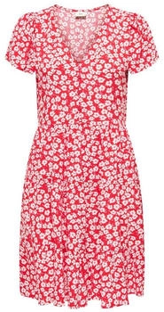 Jacqueline de Yong Sommerkleid Kurzarm V-Ausschnitt gemustertes Knopf Design