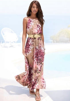 Lascana Kleid hellbraun dunkelbraun weinrot weiß