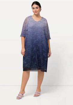 Ulla Popken Cocktailkleid Midikleid plissierte Spitze V-Ausschnitt Halbarm