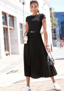 Lascana Midikleid Plisseerockteil schwarz