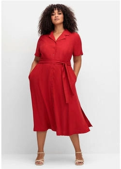 Sheego Blusenkleid Reverskragen und Bindegürtel rot