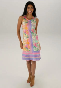 Aniston Sommerkleid Druck und Streifen-Bordüre
