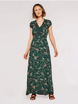 Apricot Maxikleid Blumenmuster grün