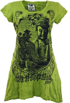 Guru-Shop Long Shirt Bodhi Baum Buddha Minikleid lemon grün Baumwolle