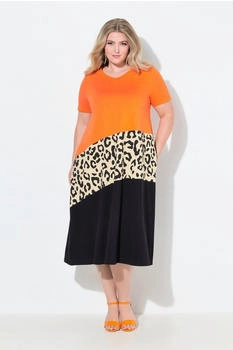 Mia Moda Jerseykleid A-Linie Colorblocking Animalprint mandarine