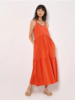 Apricot Gestuftes Midikleid Muscheldetails apricot