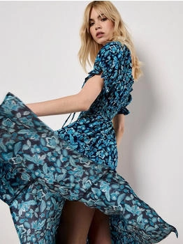 Apricot Midikleid florales Kleid Smokdetails navy