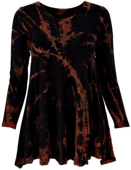 Guru-Shop Minikleid Langarm Boho Tunika Batikkleid schwarz