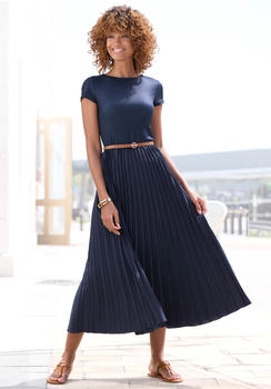 Lascana Midikleid Plisseerockteil Basic modisch blau navy