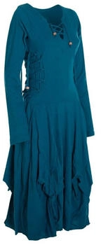 Vishes Midikleid Langes Langarm Bio Ballonkleid einfarbig Schnürung V-Ausschnitt türkis