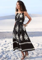 LASCANA Midikleid "aus gewebter Viskose mit Ethnodruck" Seitennahttaschen lockeres