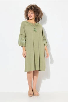 Ulla Popken Jerseykleid Stickerei A-Linie Tunika-Ausschnitt teichgrün