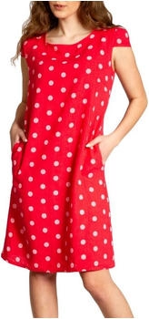 Caspar SKL024 knielanges Leinenkleid Punkte Print rot