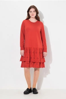 Ulla Popken Midikleid Sweatkleid Spitze ziegelrot