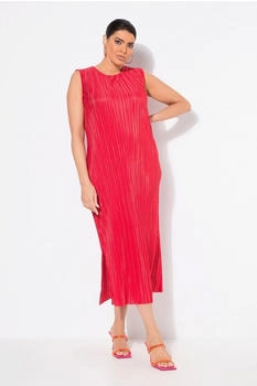 Ulla Popken Plissee-Midikleid ärmellos neon rot