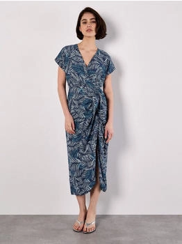 Apricot Batik Leaf Print Midi Dress blau