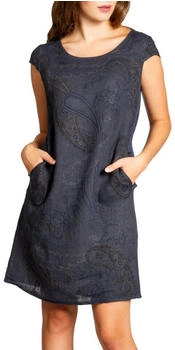 Caspar Damen Leinenkleid Paisley Print SKL022 dunkelblau