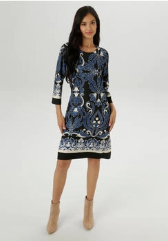 Aniston Jerseykleid Ornamenten- und Rankendruck Allover schwarz beige blau weiß