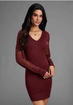Laura Scott Strickkleid Spitzenärmeln rot braun