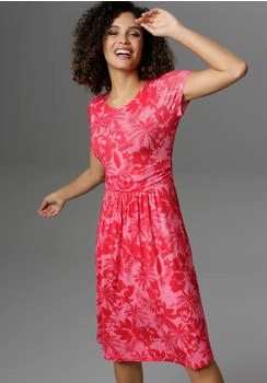 Aniston Sommerkleid Palmen und Blüten knallfarben