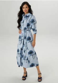 Aniston Blusenkleid fantasievollem Blumendruck hellblau weiß dunkelblau