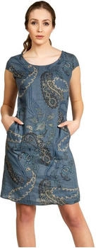 Caspar Leinenkleid Paisley Print blau schwarz