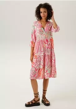 Aniston Blusenkleid Paisley-Druck bunt wollweiß pink mint orange salbei rot