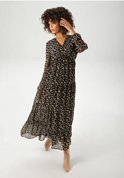 Aniston Maxikleid Blumendruck schwarz beige hellbeige