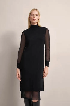 Bugatti Strickkleid 45% Viskose 25% Polyamid 25% Wolle 5% Kaschmir unifarben schwarz 64225110