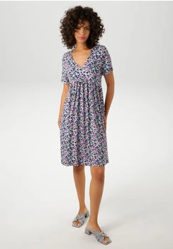 Aniston Sommerkleid grafischen Blümchen bunt schwarz hellblau royalblau rosa grün gelb weiß sand