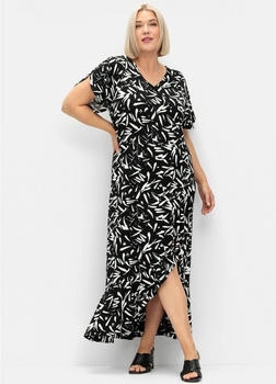 Sheego Maxikleid Wickeloptik Schlitz schwarz weiß